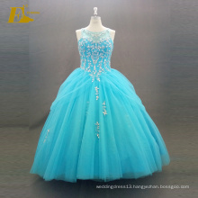 ED Bridal Elegant Ball Gown Real Sample Sleeveless Lace-Up Back Beaded Blue Quinceanera Dress